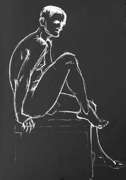 pastel on a black paper, male model, quick sketch