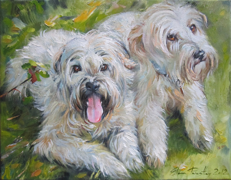 Bella and Rosie, dogs, summer, 14 x 18 inches